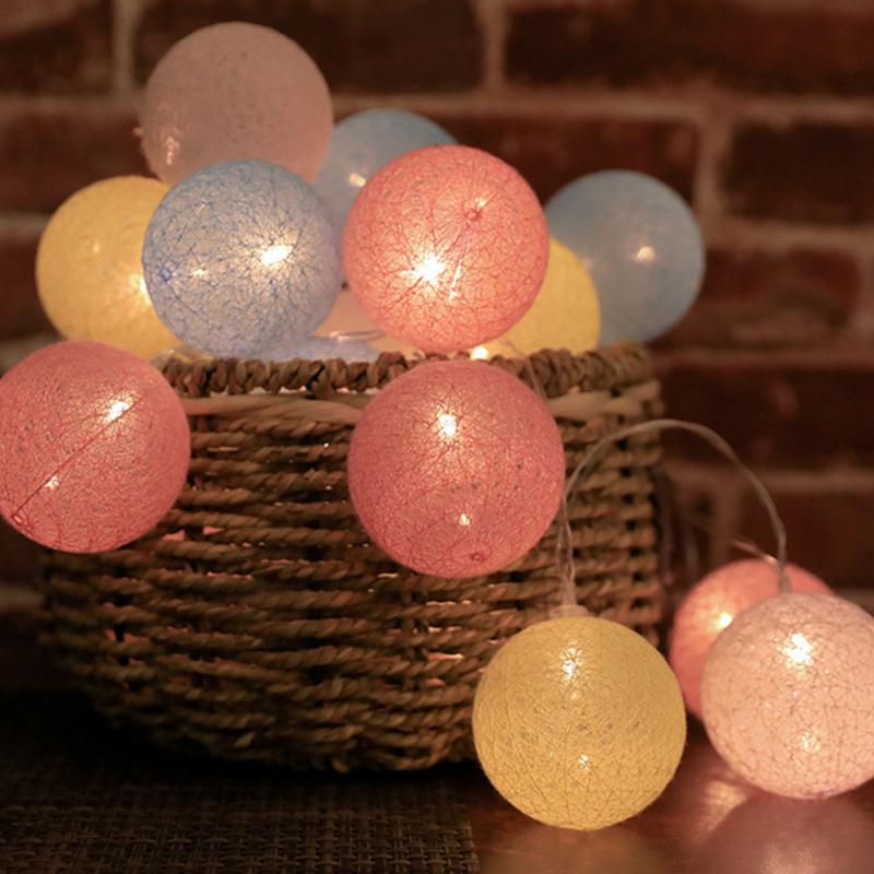 300cm 20 Ball Led Cotton Ball Lamp String Makaron Maiden Heart String Light Children's Room Wedding Decorative Lamp Light Strip