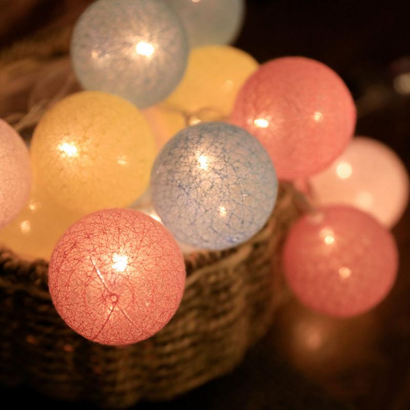 300cm 20 Ball Led Cotton Ball Lamp String Makaron Maiden Heart String Light Children's Room Wedding Decorative Lamp Light Strip