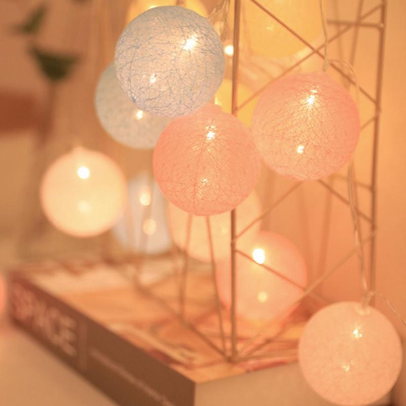 300cm 20 Ball Led Cotton Ball Lamp String Makaron Maiden Heart String Light Children's Room Wedding Decorative Lamp Light Strip