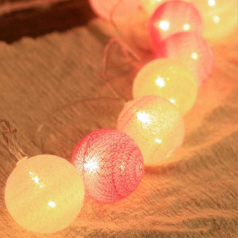 300cm 20 Ball Led Cotton Ball Lamp String Makaron Maiden Heart String Light Children's Room Wedding Decorative Lamp Light Strip