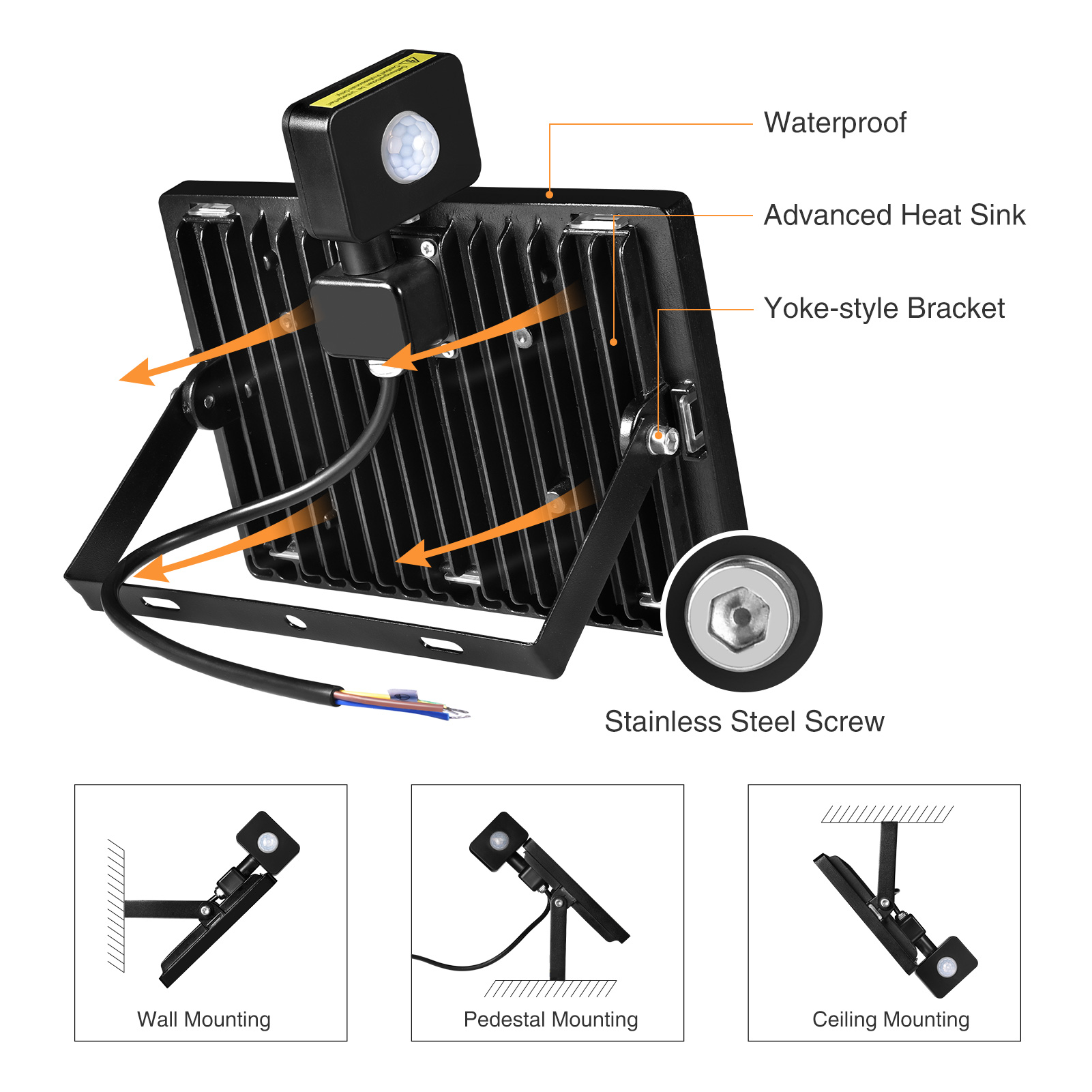 220V 50W/100W LED FloodLight PIR Motion Sensor Reflector Flood Light Waterproof IP65 Spotlight Outdoor Lighting Cold/Warm White