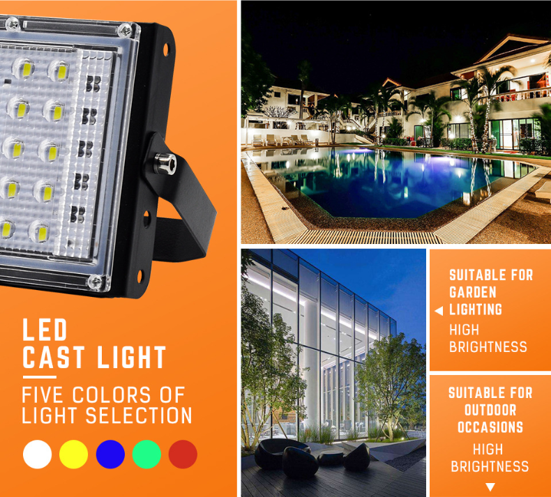 LED Flood Light AC220V 50W Outdoor Lighting Spotlight IP66 Waterproof LED Street Lamp Landscape Lighting 5 Colors