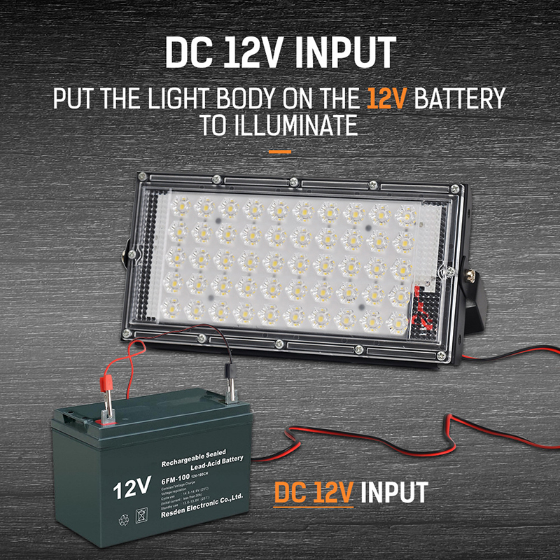 DC12V LED Flood Light 50W Electric Clip Portable LED Spotlight LED Street Lamp Emergency Outdoor Lighting For Camping