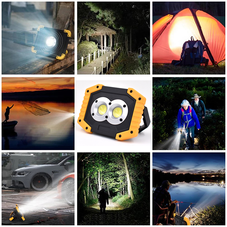 LED Work Light Rechargeable COB Floodlight Portable Spotlight Emergency Night Market Light Outdoor Camping Lantern Flashlight