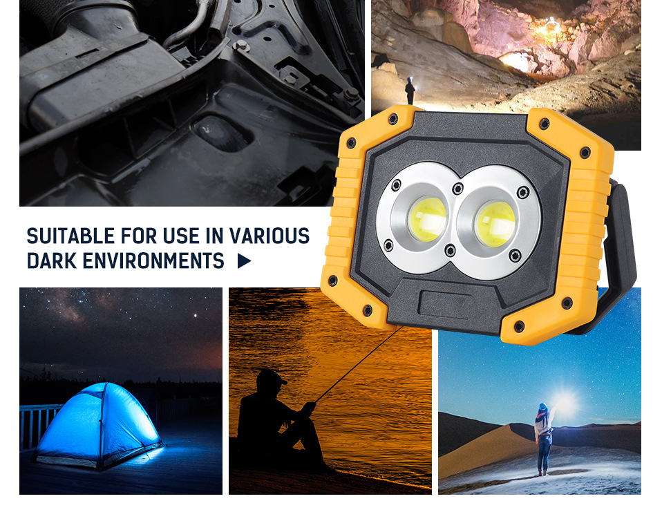 LED Work Light Rechargeable COB Floodlight Portable Spotlight Emergency Night Market Light Outdoor Camping Lantern Flashlight