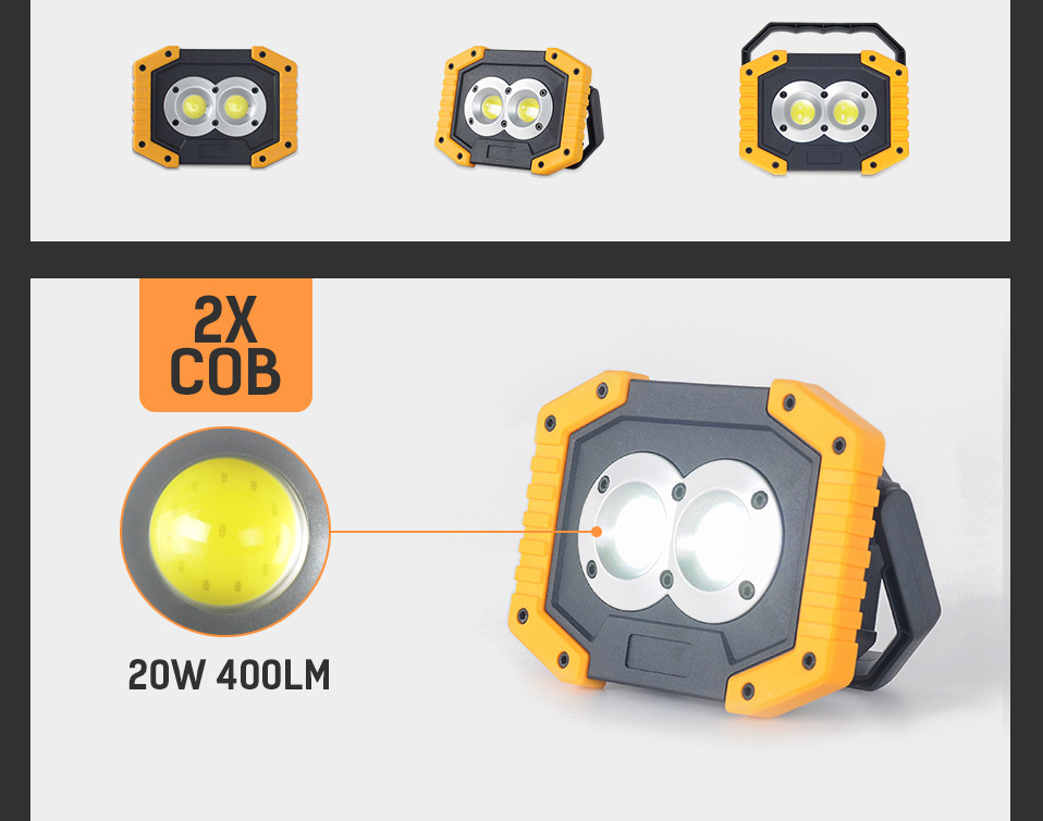 LED Work Light Rechargeable COB Floodlight Portable Spotlight Emergency Night Market Light Outdoor Camping Lantern Flashlight