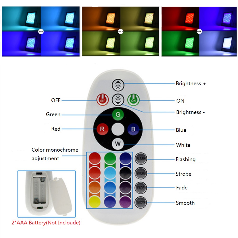 LED FloodLight IP67 Waterproof RGB LED Spotlight With Remote Control 30W 50W 100W 200W Garden Wall Projector Outdoor Lighting