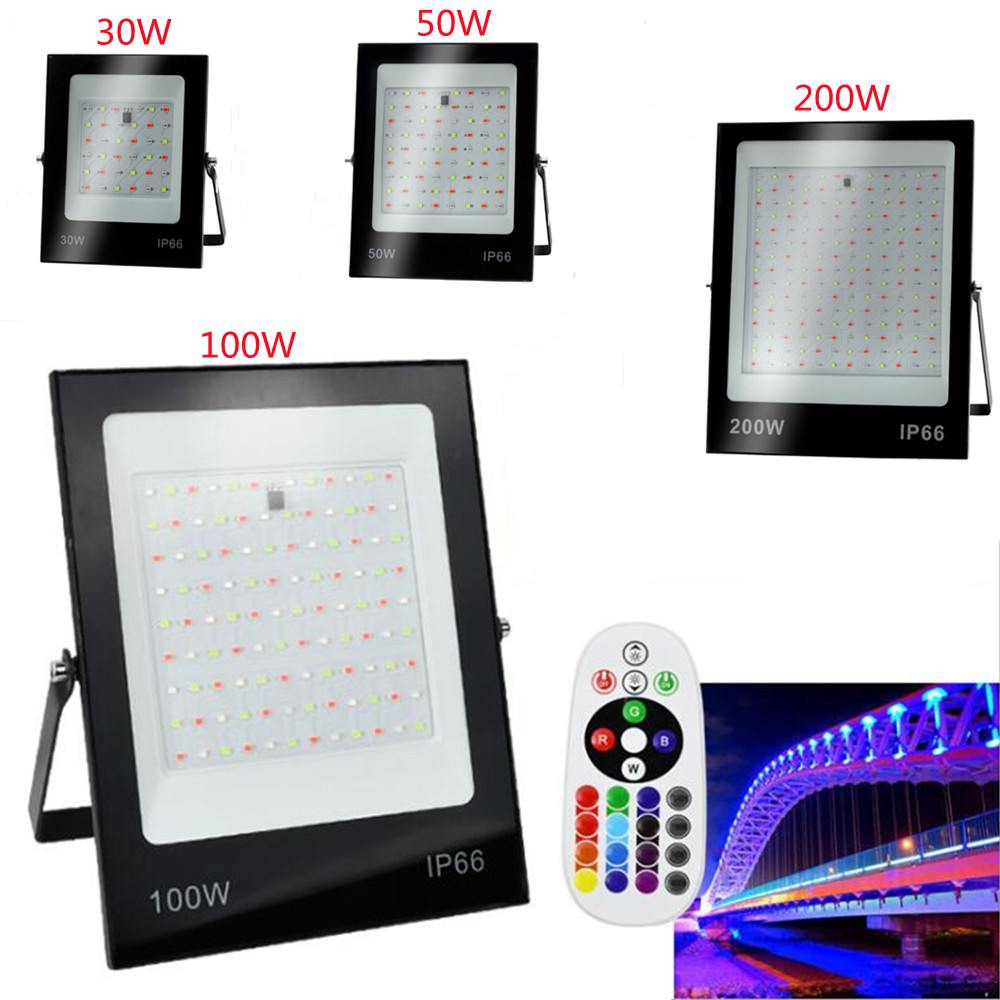 LED FloodLight IP67 Waterproof RGB LED Spotlight With Remote Control 30W 50W 100W 200W Garden Wall Projector Outdoor Lighting