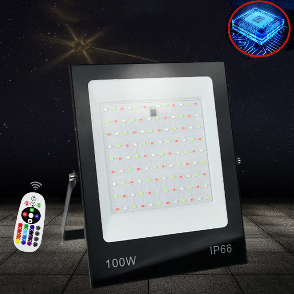 LED FloodLight IP67 Waterproof RGB LED Spotlight With Remote Control 30W 50W 100W 200W Garden Wall Projector Outdoor Lighting