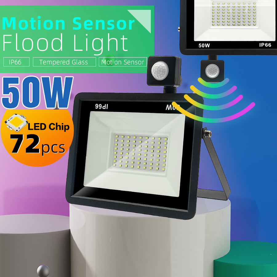 LED Flood Light 50W Motion Sensor Pir Floodlight Lamp Floodlights Outdoor IP66 Street Garden Spotlight Wall Lighting