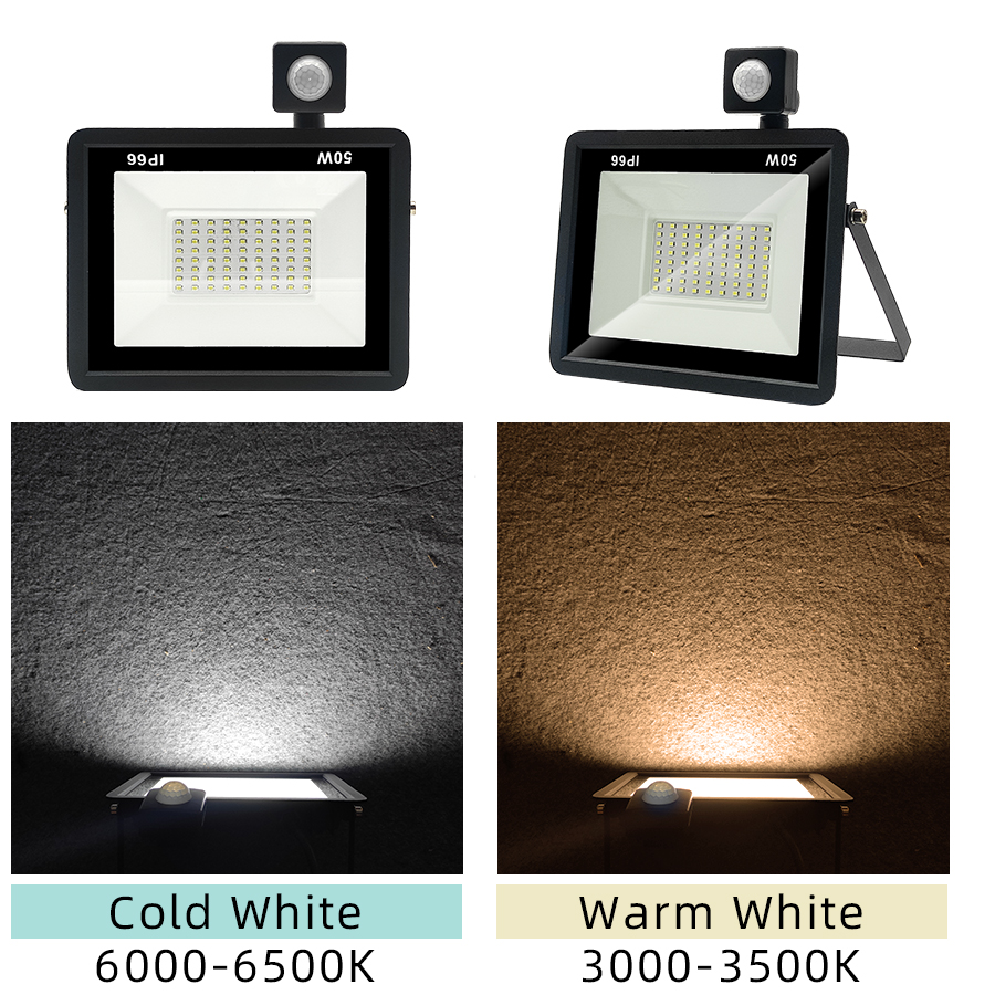 LED Flood Light 50W Motion Sensor Pir Floodlight Lamp Floodlights Outdoor IP66 Street Garden Spotlight Wall Lighting