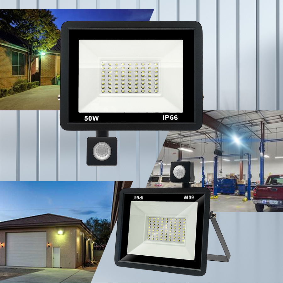 LED Flood Light 50W Motion Sensor Pir Floodlight Lamp Floodlights Outdoor IP66 Street Garden Spotlight Wall Lighting