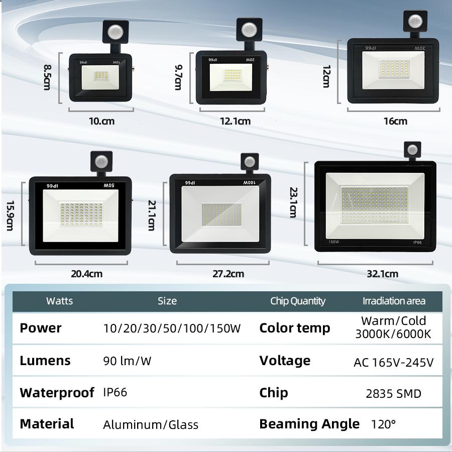 LED Flood Light 50W Motion Sensor Pir Floodlight Lamp Floodlights Outdoor IP66 Street Garden Spotlight Wall Lighting