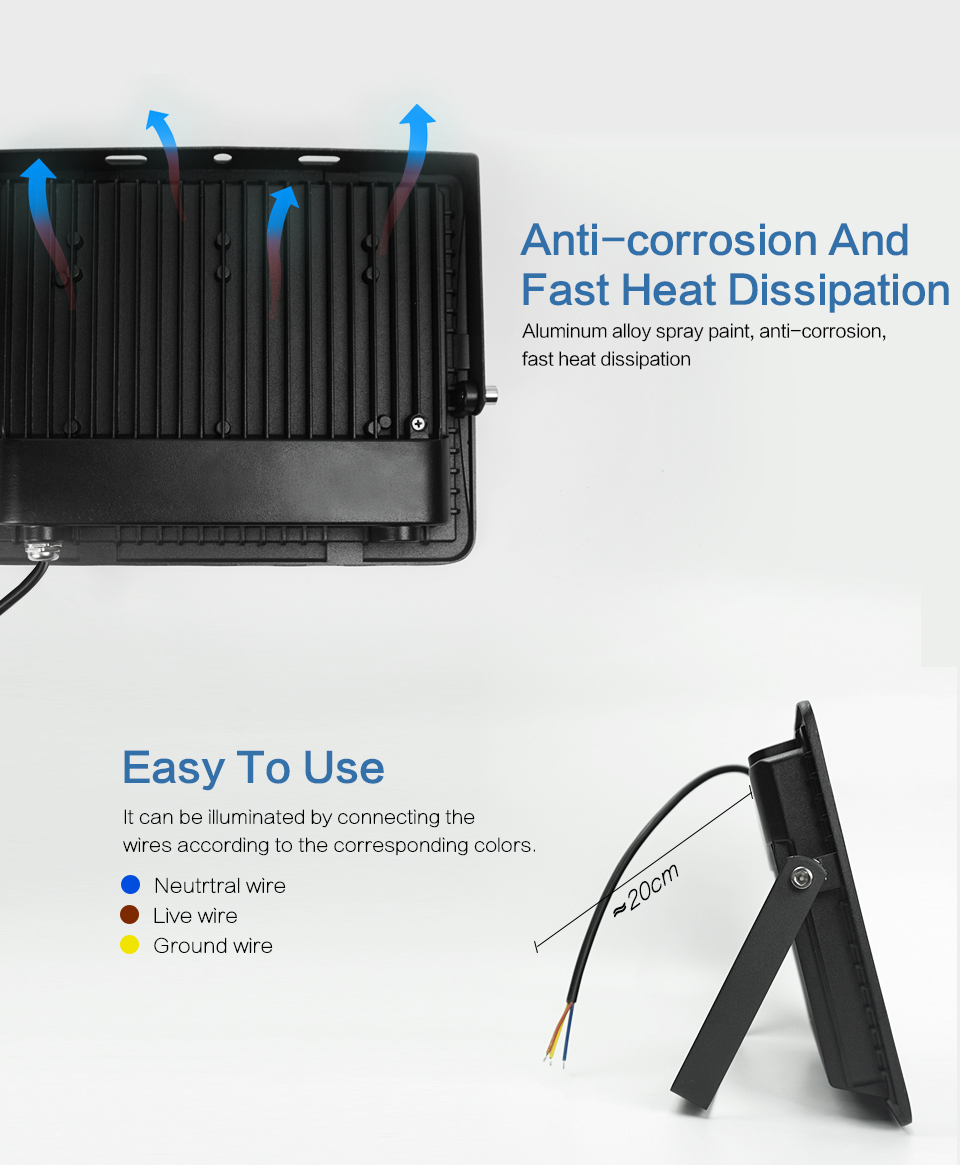 Outdoor PIR Motion Sensor Wall Lamp LED Floodlight Balck 50W 100W 30W 20W 10W IP66 220V Foco LED Hanging Exterior Garden light