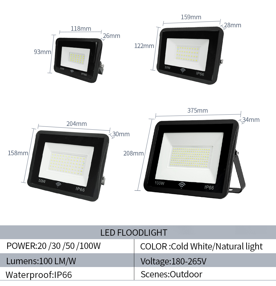LED Floodlight 10W 20W 30W IP65 Outdoor Lamp Garden Park Hanging Exterior Spotlight 220V Warehouse Foco Wall Reflector Lighting