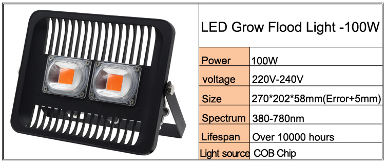 Led Full Spectrum Grow Lamp 380-780nm 30W 50W 80W 100W 220V Outdoor Phyto Light Growth Floodlight For Plant Greenhouse Seeding