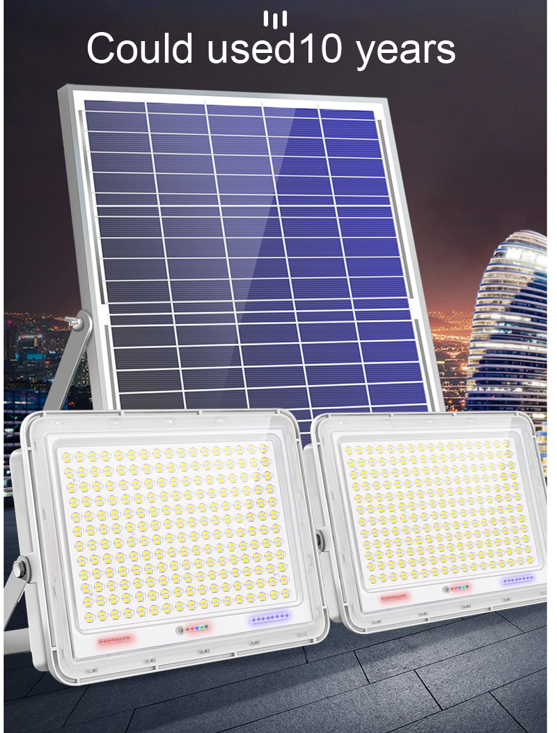 100-500W LED Solar Solar Lamp Super Bright Lighting Gig Capacity Battery Lens Spotlight Wireless Outdoor Waterproof