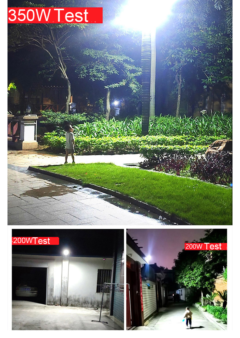 100-500W LED Solar Solar Lamp Super Bright Lighting Gig Capacity Battery Lens Spotlight Wireless Outdoor Waterproof