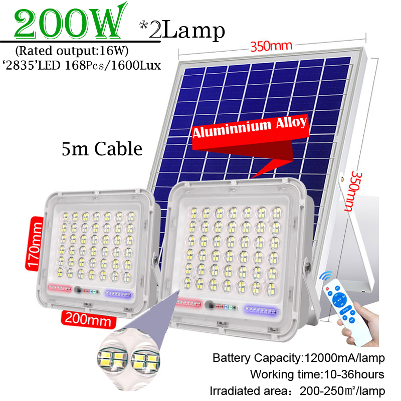 100-500W LED Solar Solar Lamp Super Bright Lighting Gig Capacity Battery Lens Spotlight Wireless Outdoor Waterproof