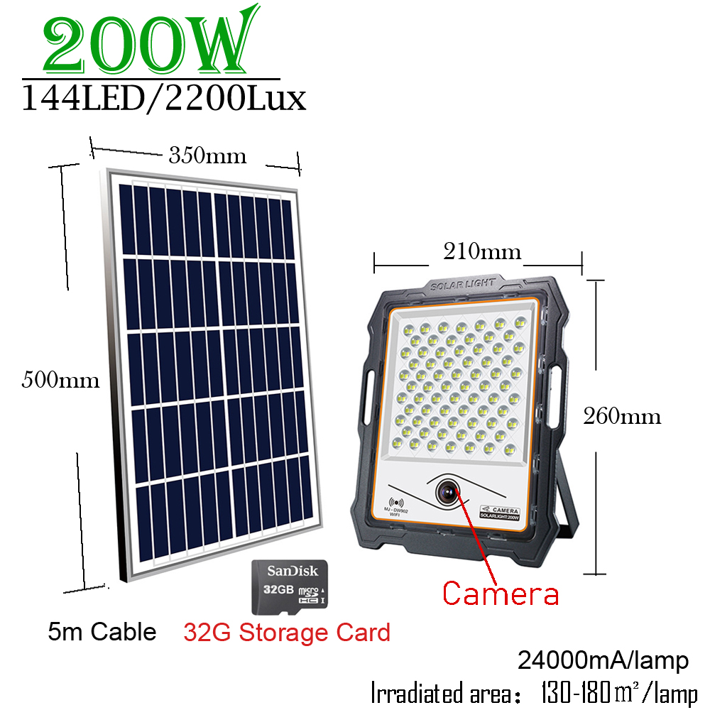 100-400W LED Camera Security Solar Light Home Monitor Lamp Induction Super Bright Big Battery 18 Hours Spotlight Outdoor