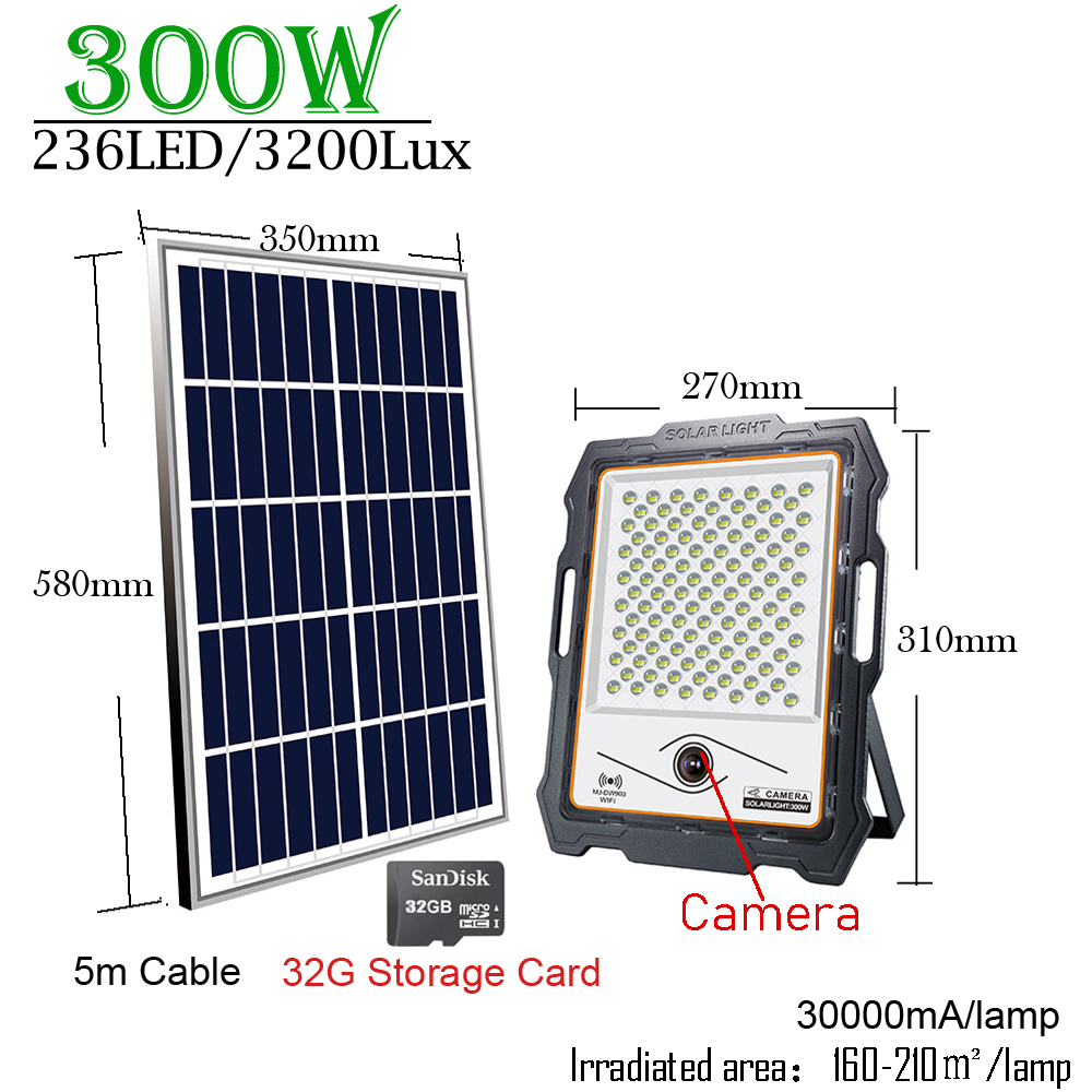 100-400W LED Camera Security Solar Light Home Monitor Lamp Induction Super Bright Big Battery 18 Hours Spotlight Outdoor