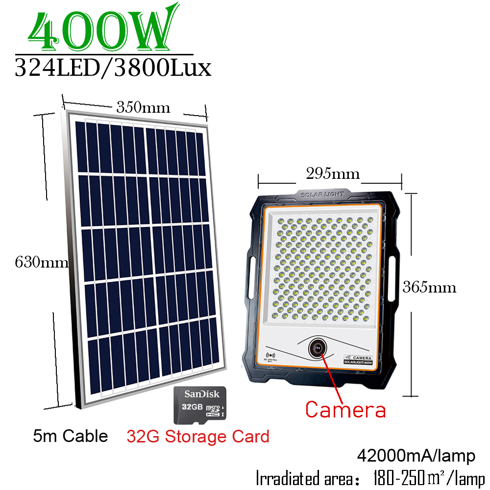 100-400W LED Camera Security Solar Light Home Monitor Lamp Induction Super Bright Big Battery 18 Hours Spotlight Outdoor