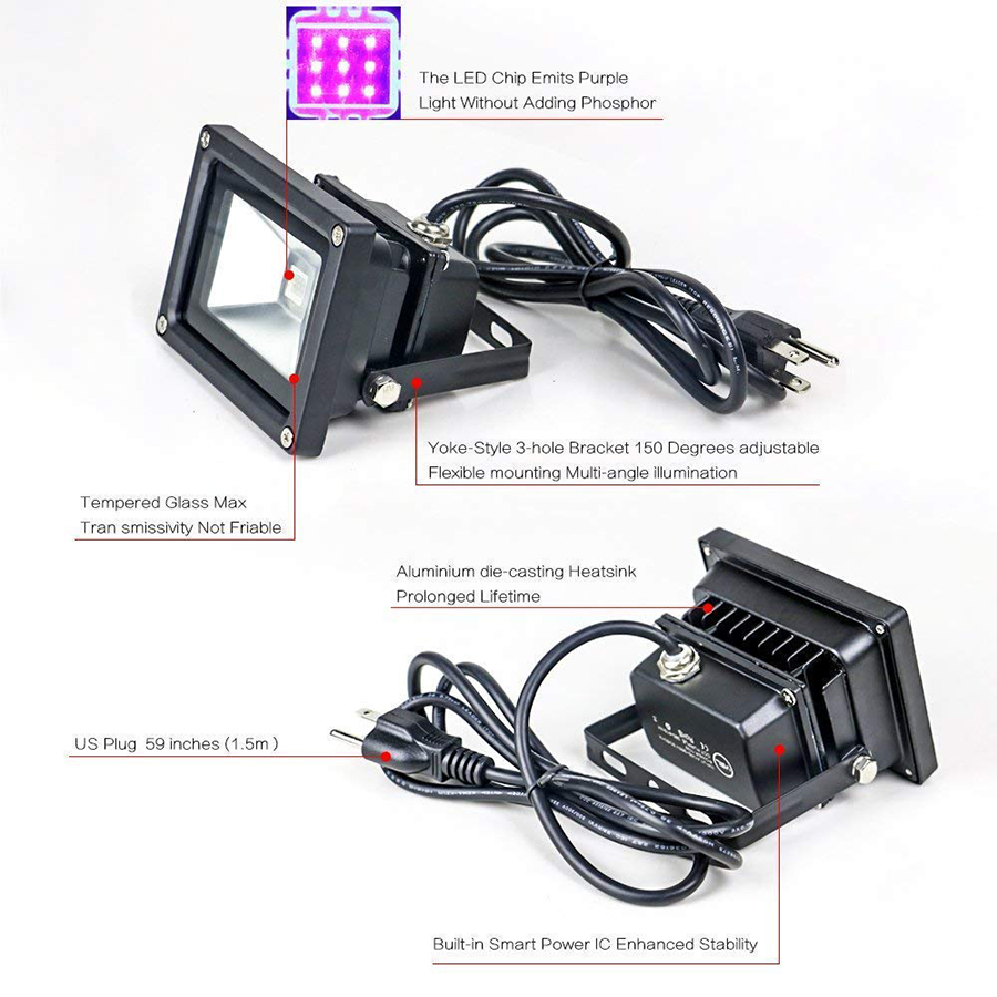UV LED Floodlight 10W 20W 30W High Power Waterproof Ultra Violet Blacklight DJ Disco Stage Lamp for Christmas Halloween Party