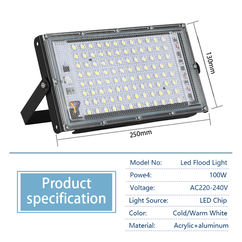 4pcs/lot LED Flood Light 100W AC220V Floodlight streetIP65 Waterproof Outdoor Wall Reflector Lighting Garden Square Spotlightled