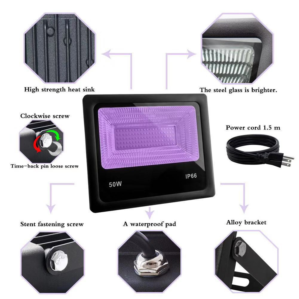 10W 20W 30W 50W UV Led Floodlight Ultra Violet LED Black Light Outdoor IP66 Waterproof Stage Light for Bar Halloween Dance Party