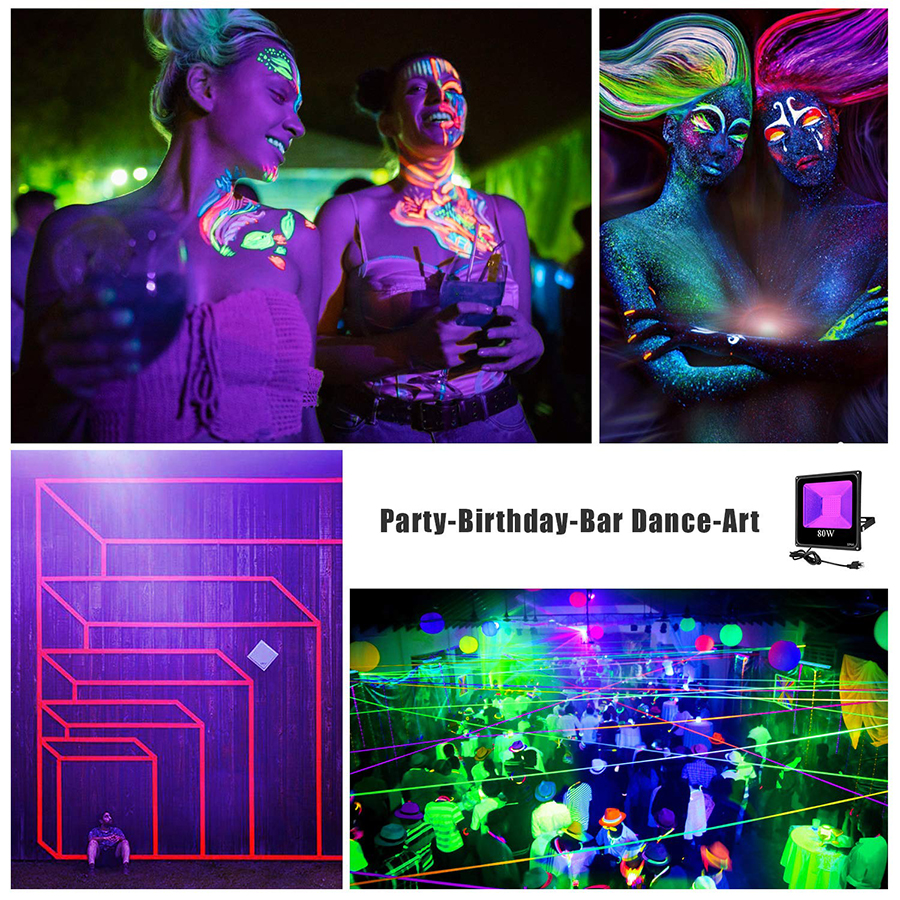 10W 20W 30W 50W UV LED Black Light Floodlight IP66 Waterproof Ultra-Viole Flood Light Stage Light for Halloween Party Curing