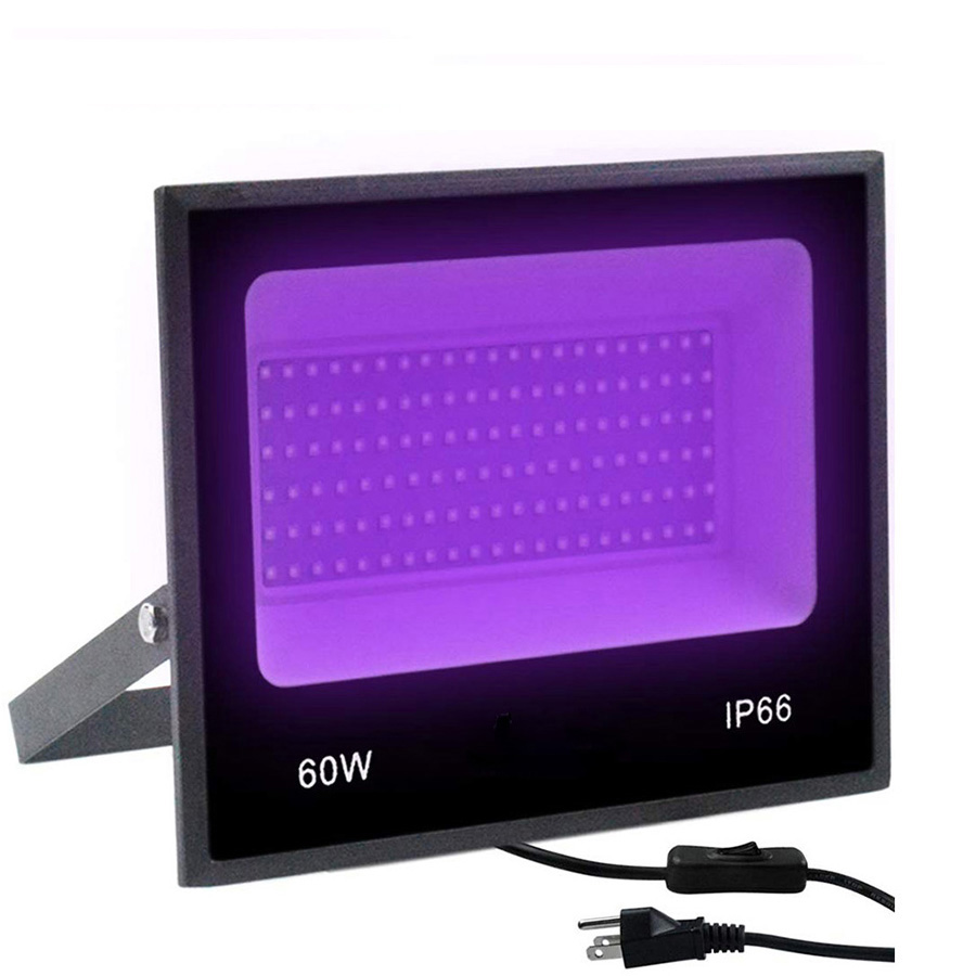 UV LED Floodlight 30W 60W Ultra Violet LED Black Light with on/off switch AC85-265V IP66 Waterproof DJ Disco Party Stage Light