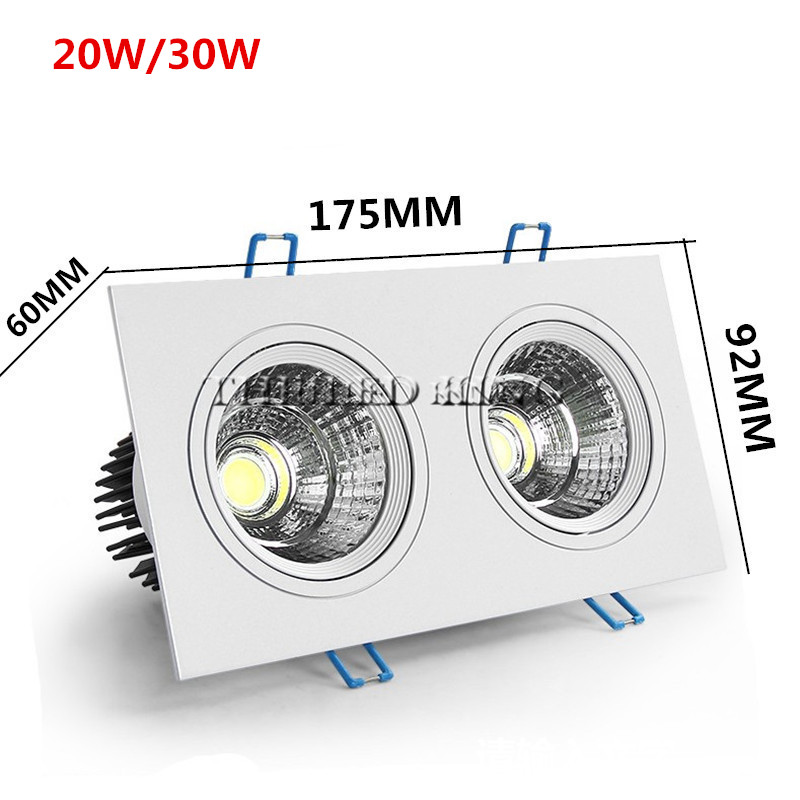 1pcs double square Dimmable Led downlight light COB Ceiling Spot Light 20W 30W LED ceiling recessed Lights Indoor Lighting