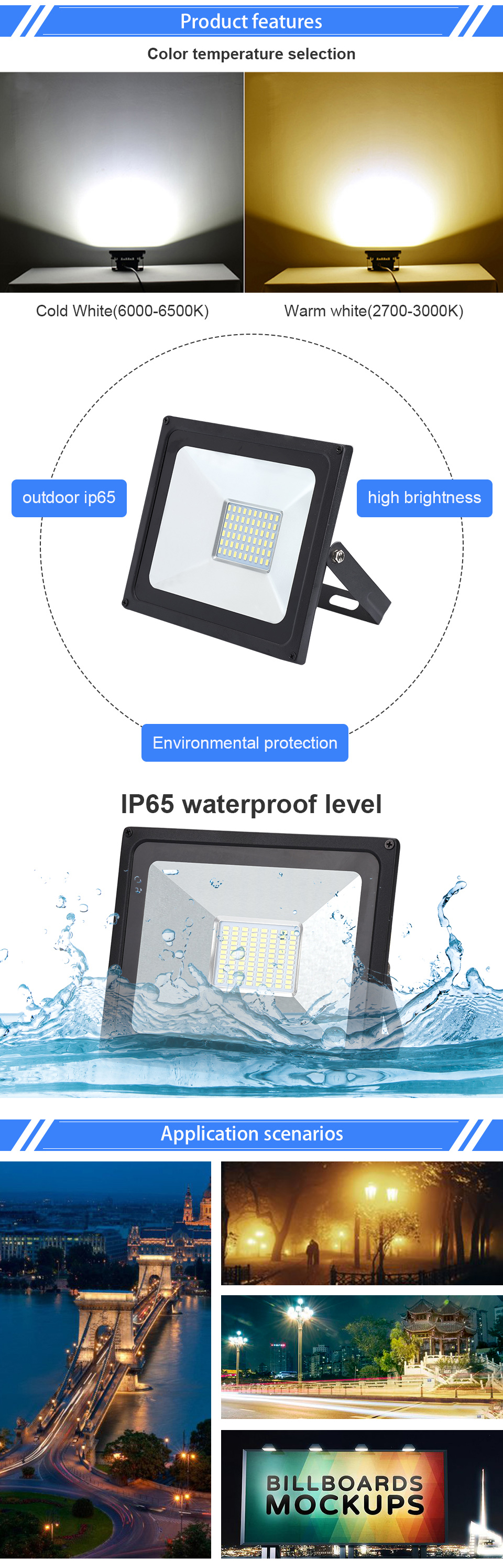 220V LED FloodLight 10W 30W 50W 100W Reflector LED Flood Light Waterproof IP65 Spotlight Wall Outdoor Lighting Warm Cold White