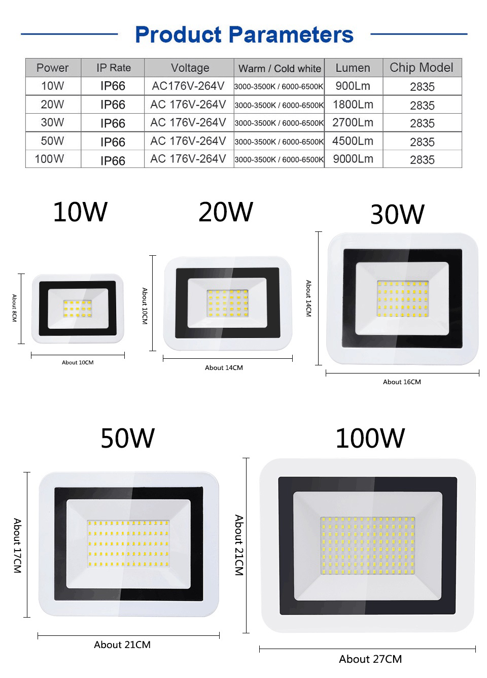 Waterproof Outdoor Wall Garden Spot Reflector Exterior Security Foco Lamp 220V 20W 30W 50W 100W Led Flood Light