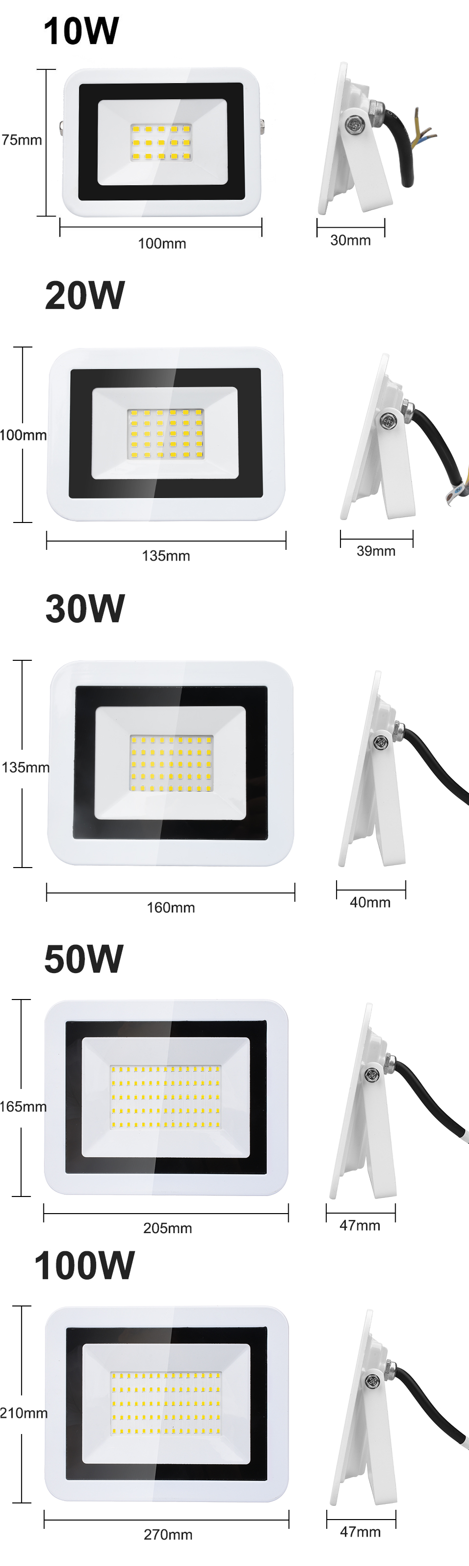 Waterproof Outdoor Wall Garden Spot Reflector Exterior Security Foco Lamp 220V 20W 30W 50W 100W Led Flood Light