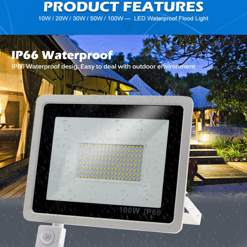 10W 20W 30W 50W 100W LED Floodlight 220V 240V Waterproof PIR Motion Sensor Floodlight Outdoor Wall Lamp Flood Light Spotlight