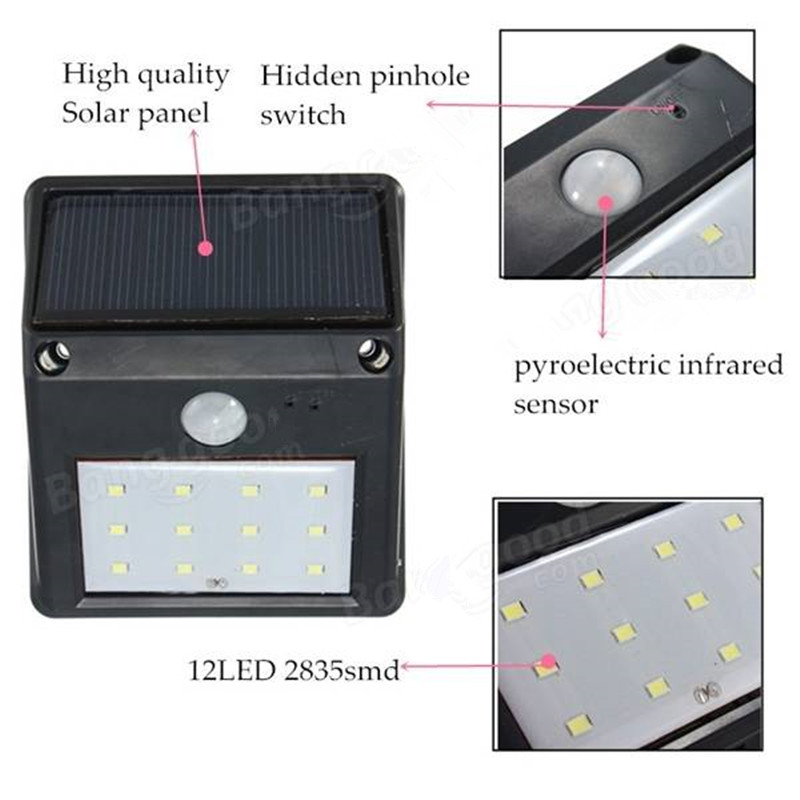 LA MIU Waterproof 12 LED Solar Light Solar Power PIR Motion Sensor LED Garden Light Outdoor Pathway Sense Solar Lamp Wall Light