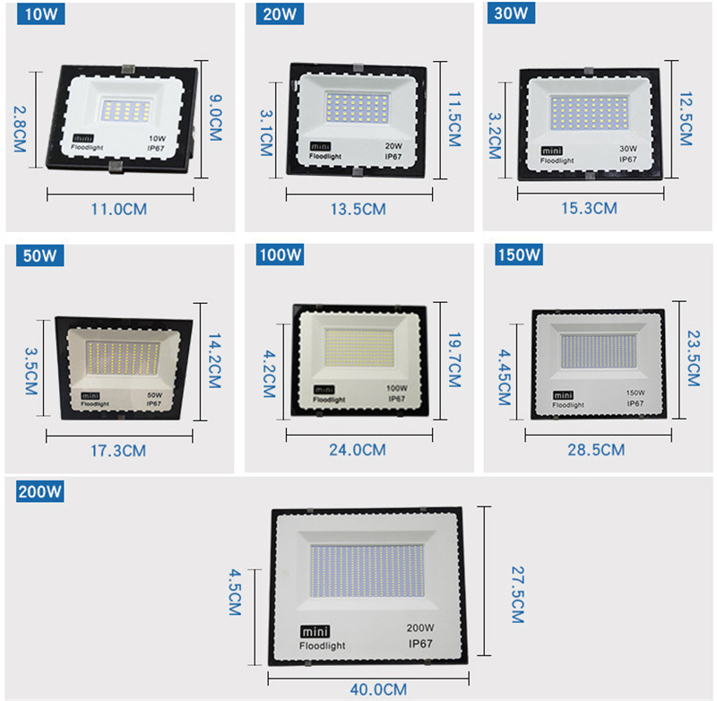 10pcs/lot LED Flood Light 50W 100W 150W 200W 110V 220V Waterproof IP67 Spotlight Outdoor Garden Lamp Led Floodlight Lighting