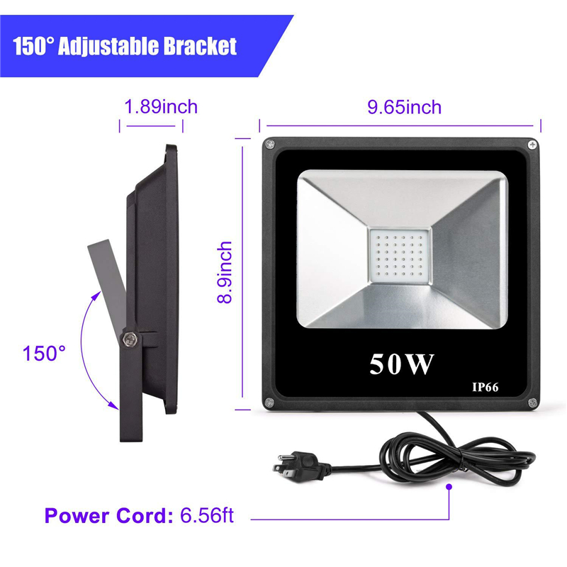 PIR Motion Sensor 50W UV LED Flood Light Ultraviolet Blacklight Floodlamp 85V-265V IP66 Waterproof for Parties Curing Glue Party