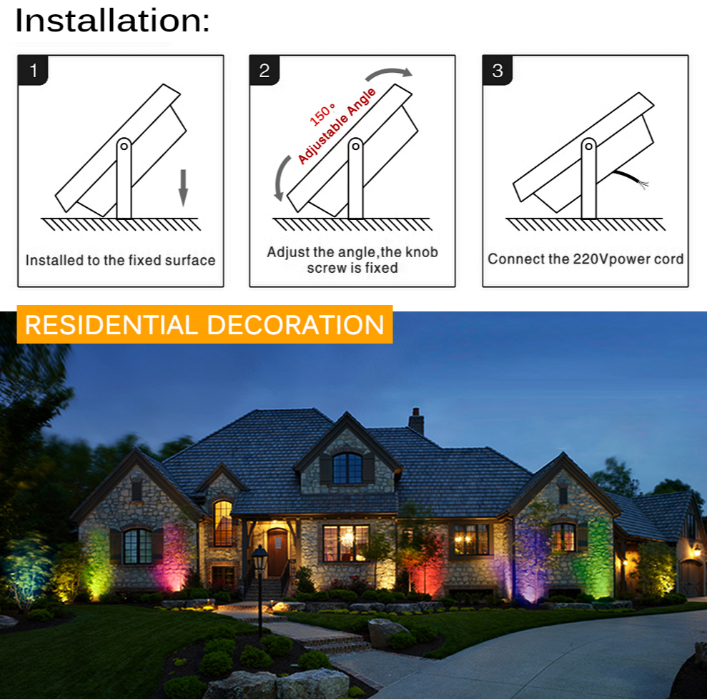 RGB LED Floodlight Outdoor Wall Lamp Reflector IP65 Waterproof Garden Landscape Lighting Flood Light Colour AC220V 50W 100W LED