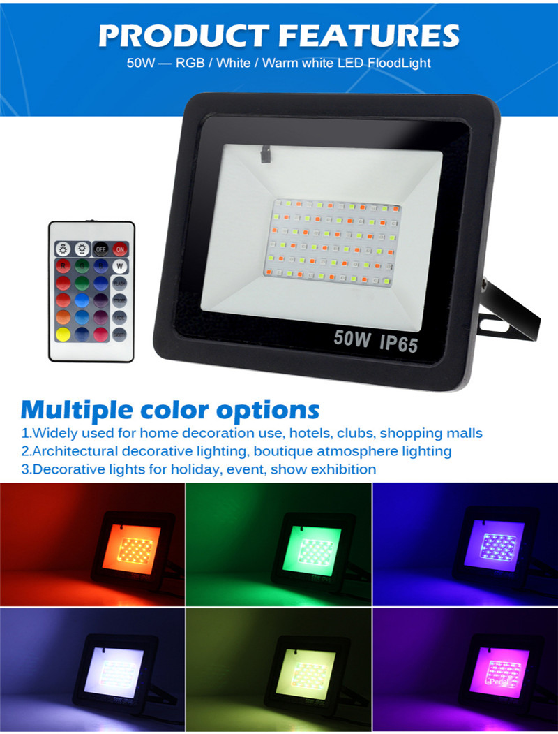 RGB LED Floodlight Outdoor Wall Lamp Reflector IP65 Waterproof Garden Landscape Lighting Flood Light Colour AC220V 50W 100W LED