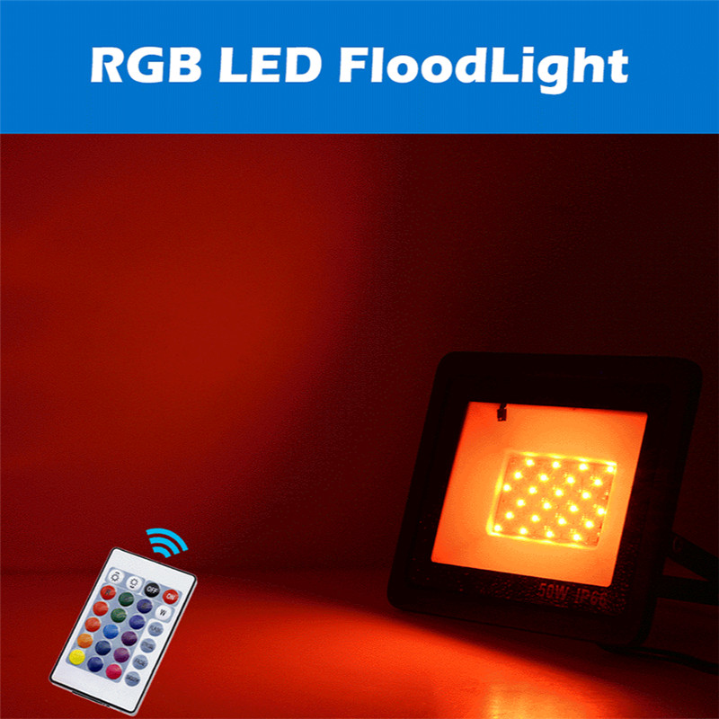 RGB LED Floodlight Outdoor Wall Lamp Reflector IP65 Waterproof Garden Landscape Lighting Flood Light Colour AC220V 50W 100W LED