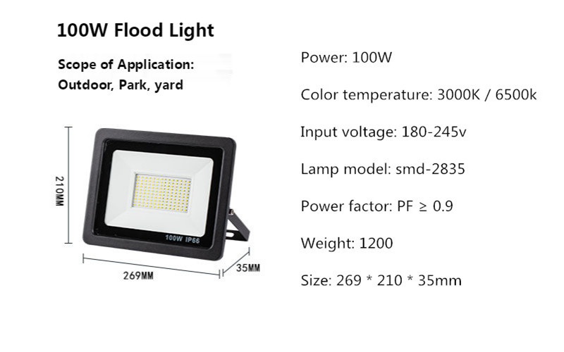 RGB LED Floodlight Outdoor Wall Lamp Reflector IP65 Waterproof Garden Landscape Lighting Flood Light Colour AC220V 50W 100W LED