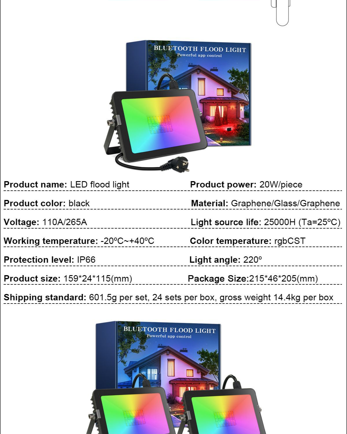 Led Bluetooth Floodlight App Intelligent Projector Rgbcw Bluetooth Networking Remote Control RGB 20W Landscape Garden Light Lamp