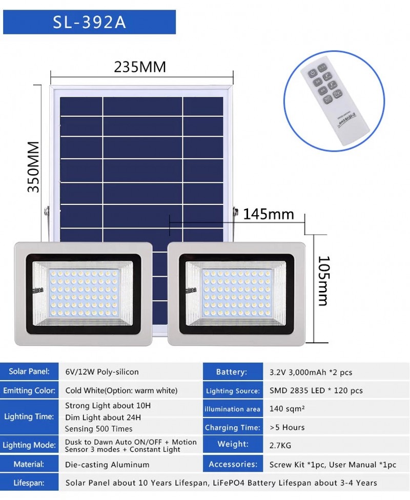 LED Floodlights 120W 200W 400W LED Solar Sensor Waterproof IP66 Emergency Safety Garden Street Flood Light With Remote Control