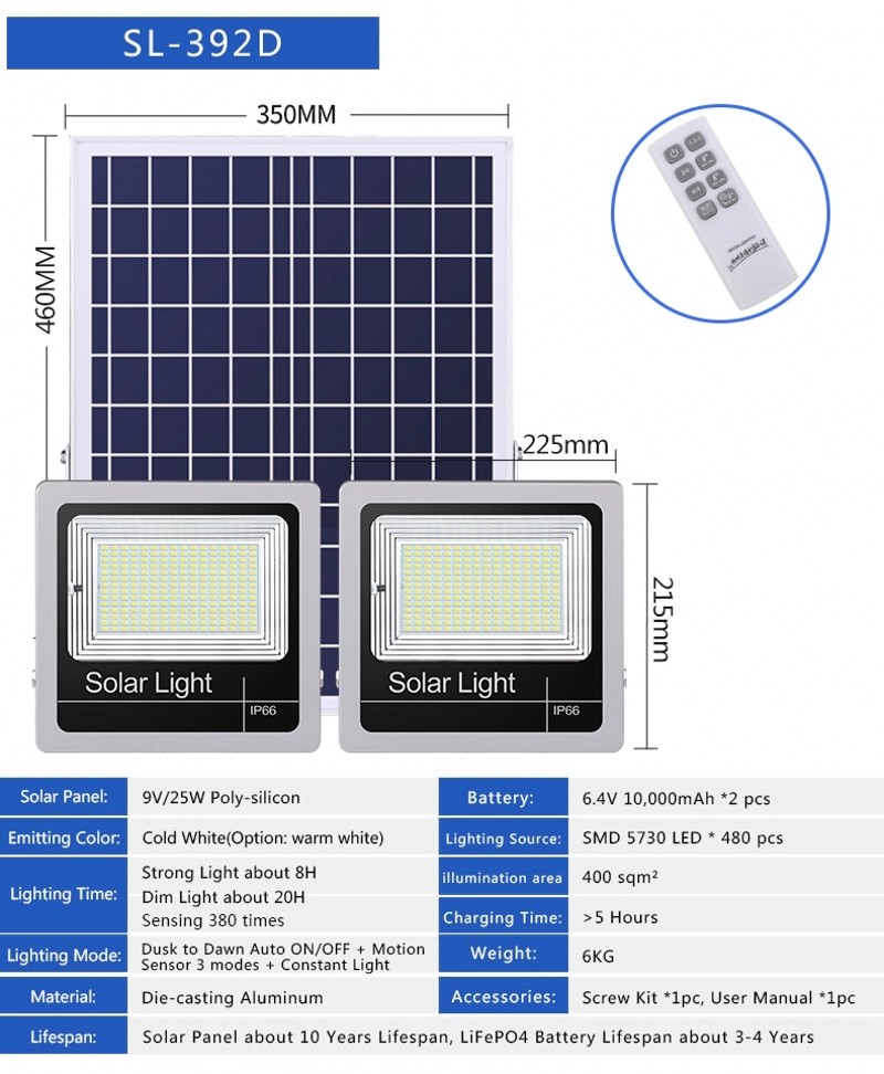 LED Floodlights 120W 200W 400W LED Solar Sensor Waterproof IP66 Emergency Safety Garden Street Flood Light With Remote Control