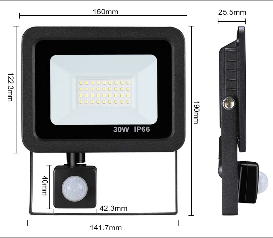 PIR Motion Sensor LED Flood Light Outdoor AC 220V 230V 10W 20W 30W 50W Waterproof Led Spotlight For Garden Wall Street Lamp