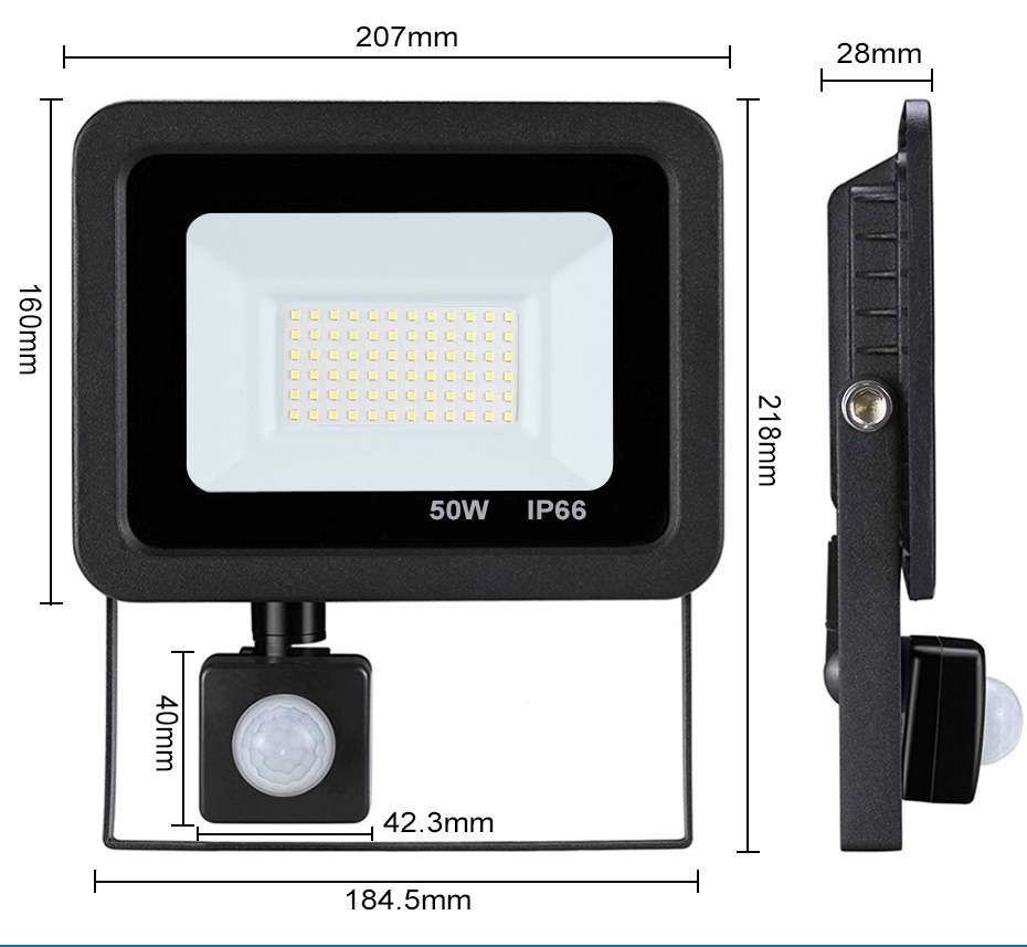 PIR Motion Sensor LED Flood Light Outdoor AC 220V 230V 10W 20W 30W 50W Waterproof Led Spotlight For Garden Wall Street Lamp