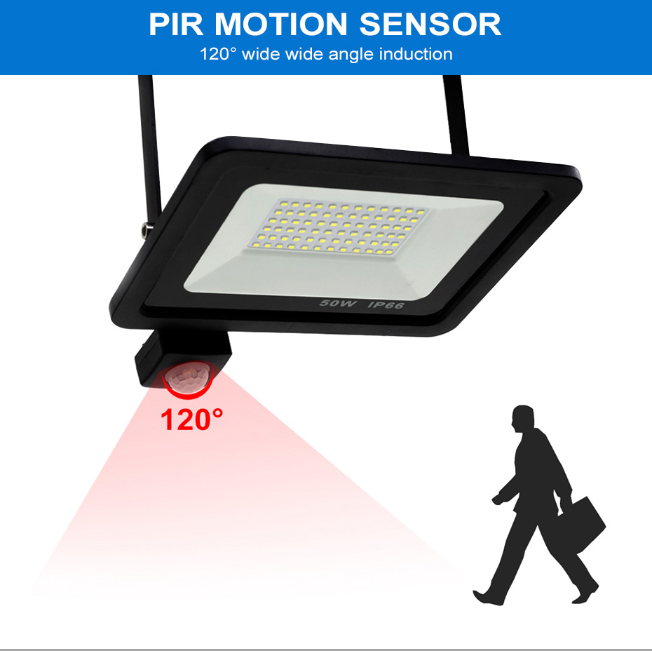 PIR Motion Sensor LED Flood Light Outdoor AC 220V 230V 10W 20W 30W 50W Waterproof Led Spotlight For Garden Wall Street Lamp