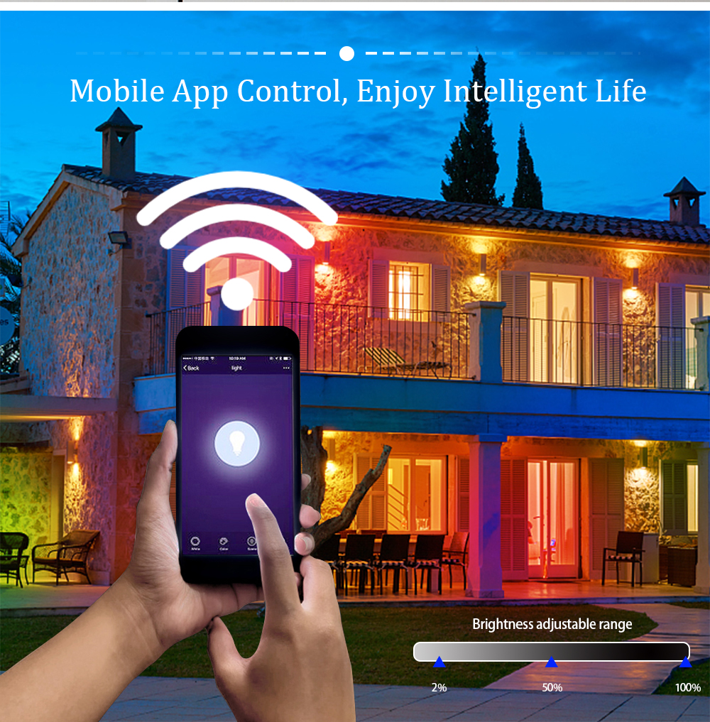 30w/50w/100W WiFi Tuya Smart Floodlight 8 Scene modes Voice Control Spotlight RGB+WW+CW Waterproof Outdoor Wall Lamp Lighting
